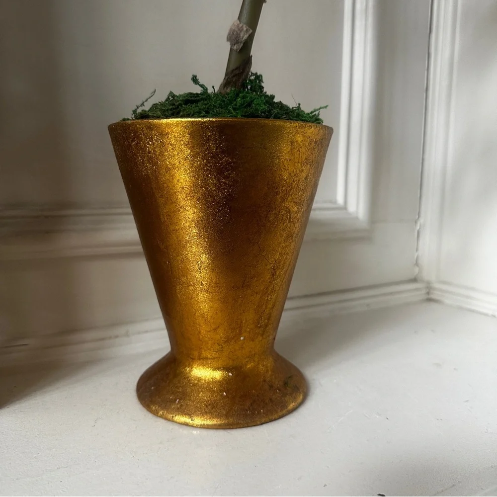 Cymbidium Orchid in Gold Pot Faux